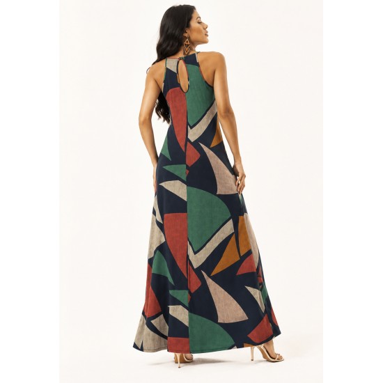 Vestido Longo Malha Trapézio Estampa Geometrias do Tempo