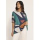 Blusa Ampla Malha Morcego Manga Curta Santa Geometrias do Tempo