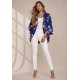 Kimono Viscose Manga Ampla Estampa Flores Azul