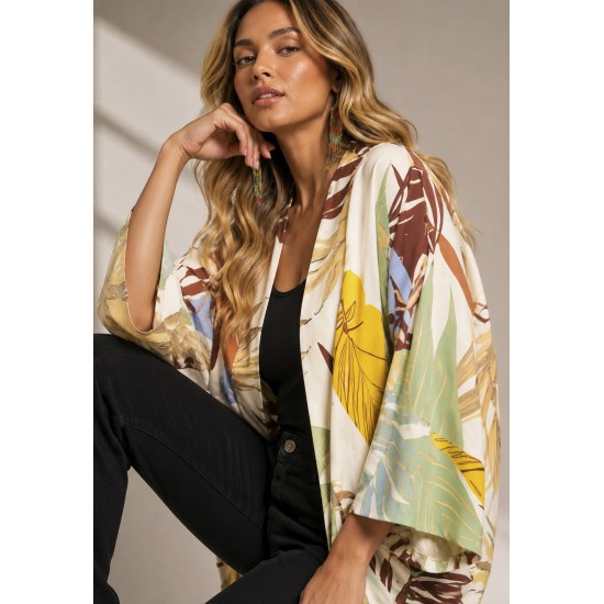 Kimono Viscose Manga Ampla Estampa Aurora Suave Amazonia