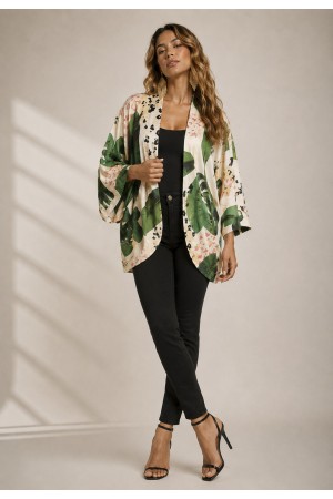 Kimono Viscose Manga Ampla Estampa Folhagem Poética