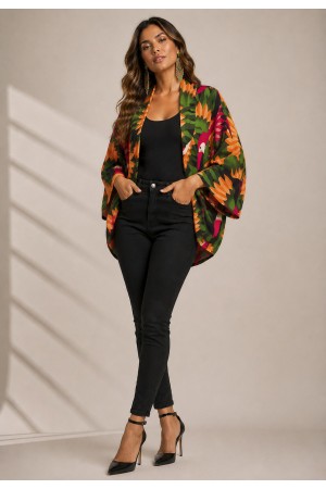 Kimono Viscose Manga Ampla Estampa Festas dos Tucanos