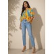 Blusa Gola V Manga Curta Estampa Aurora Botânica
