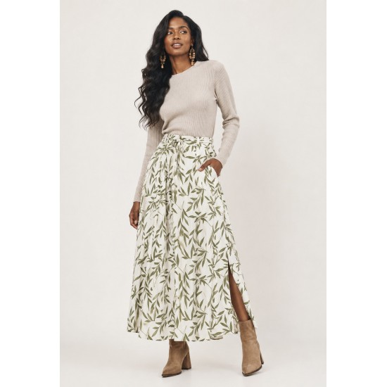 Saia Longa Viscose Brisa Folhagem Serena Verde