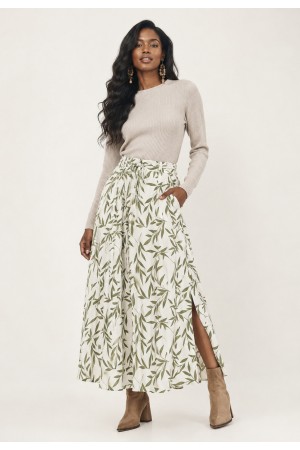Saia Longa Viscose Brisa Folhagem Serena Verde