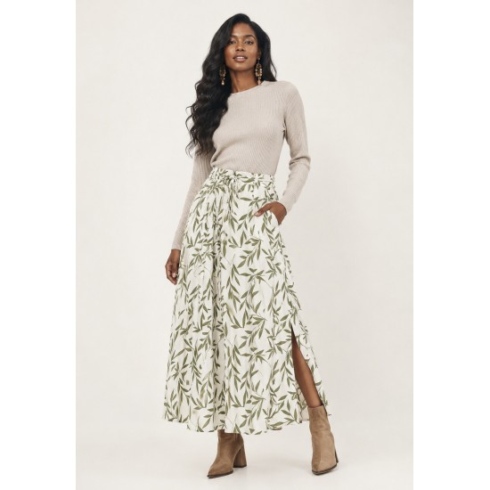 Saia Longa Viscose Brisa Folhagem Serena Verde