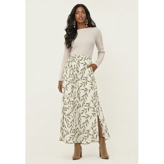 Saia Longa Viscose Brisa Folhagem Serena Verde