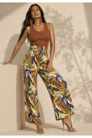 Calça Pantalona Elastic Embaú Estampa Cores Vibrante