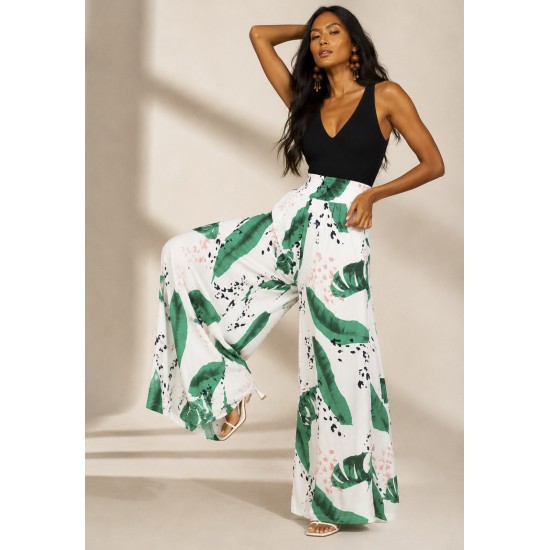 Calça Pantalona Elastic Embaú Estampa Folhagem Poética