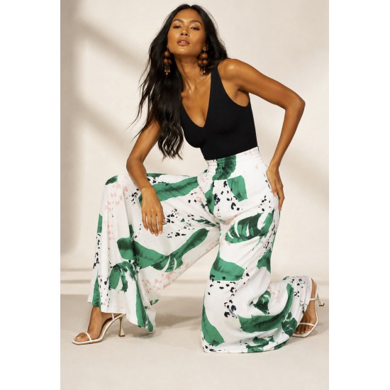 Calça Pantalona Elastic Embaú Estampa Folhagem Poética