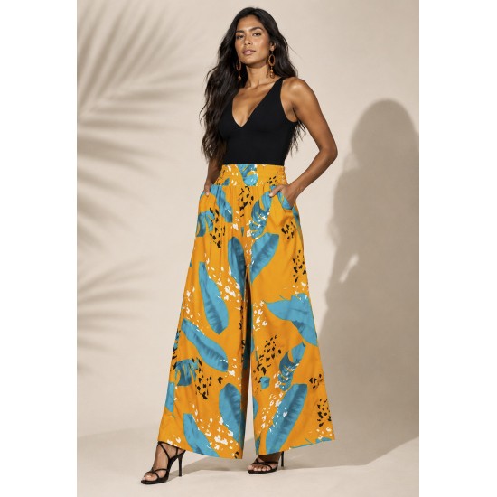 Calça Pantalona Elastic Embaú Estampa Aurora Botânica