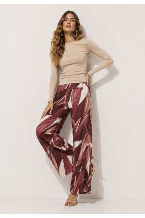Calça Pantalona Granja Malha Estampa Selva Bordô