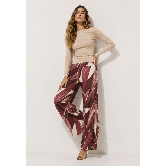 Calça Pantalona Granja Malha Estampa Selva Bordô