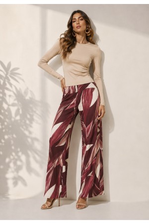 Calça Pantalona Granja Malha Estampa Selva Bordô