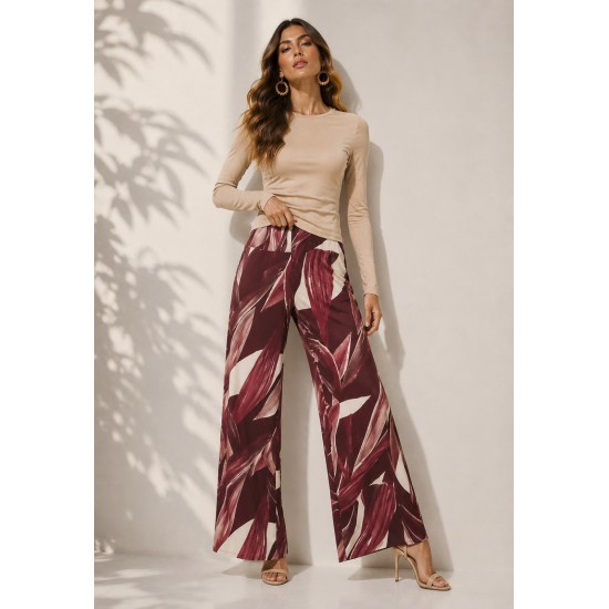 Calça Pantalona Granja Malha Estampa Selva Bordô