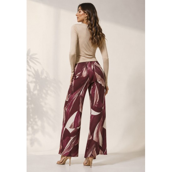 Calça Pantalona Granja Malha Estampa Selva Bordô