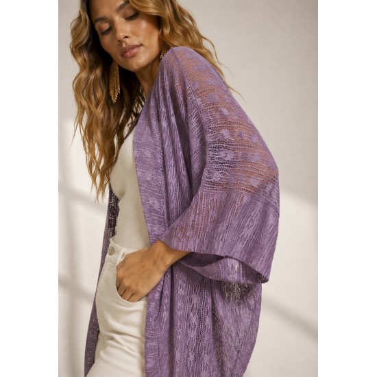 Kimono Ponto Tricot Manga Ampla Rosé