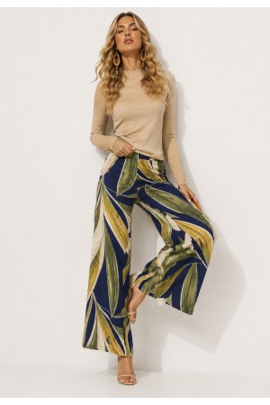 Calça Pantalona Granja Malha Estampa Selva Azul