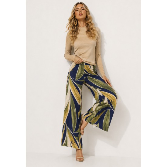 Calça Pantalona Granja Malha Estampa Selva Azul