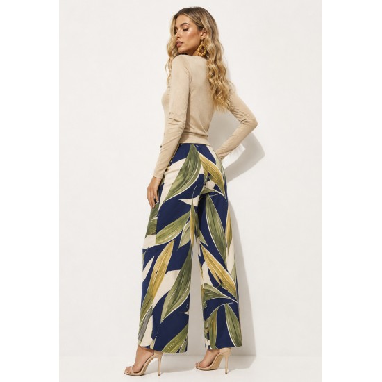 Calça Pantalona Granja Malha Estampa Selva Azul