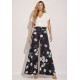 Calça Pantalona Granja Malha Estampa Flores Ebano