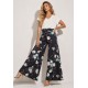 Calça Pantalona Granja Malha Estampa Flores Ebano