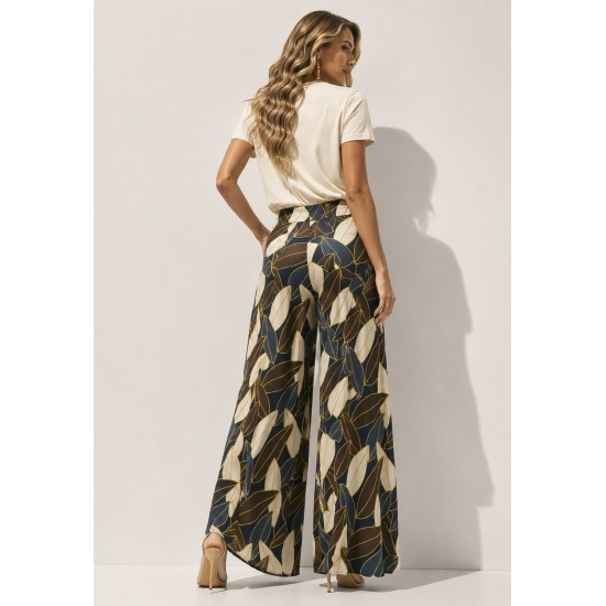 Calça Pantalona Granja Malha Estampa Folhas de Outono