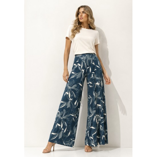 Calça Pantalona Granja Malha Estampa Hibisco Blue
