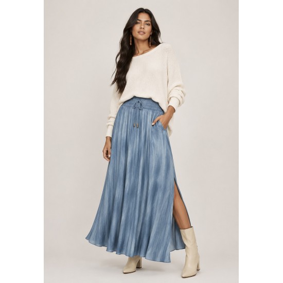 Saia Longa Viscose Tie Dye Blue