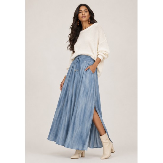 Saia Longa Viscose Tie Dye Blue