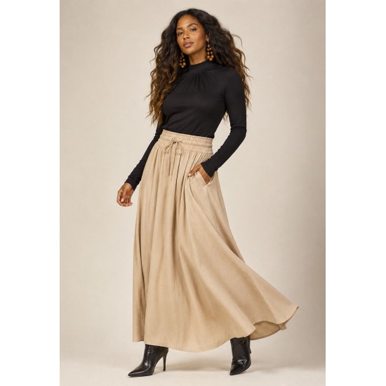 Saia Longa Viscose Bege