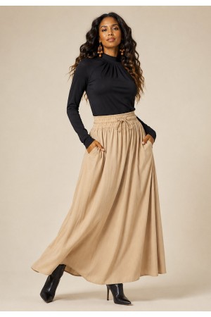 Saia Longa Viscose Bege
