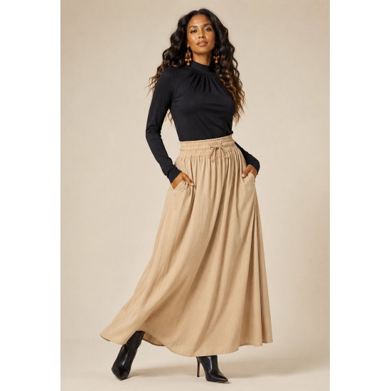 Saia Longa Viscose Bege