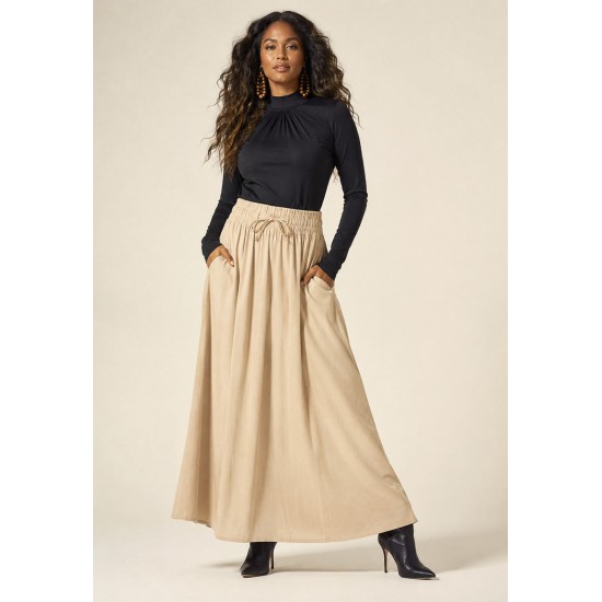 Saia Longa Viscose Bege