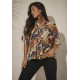 Blusa Gola V Manga Curta Estampa Cores Vibrantes