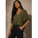 Blusa Gola V Manga Ampla Curta Verde