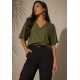 Blusa Gola V Manga Curta Verde Petroleo