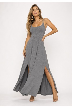 Vestido Longo Jambo Malha Aberturas Mescla