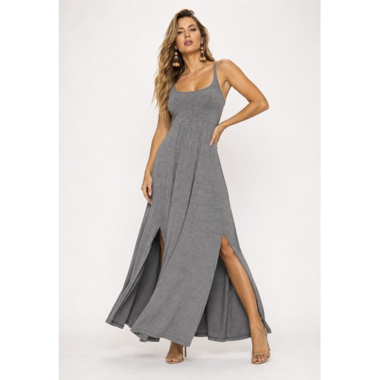Vestido Longo Jambo Malha Aberturas Mescla