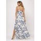 Vestido Longo Jambo Malha Aberturas Estampa Bambu Azul
