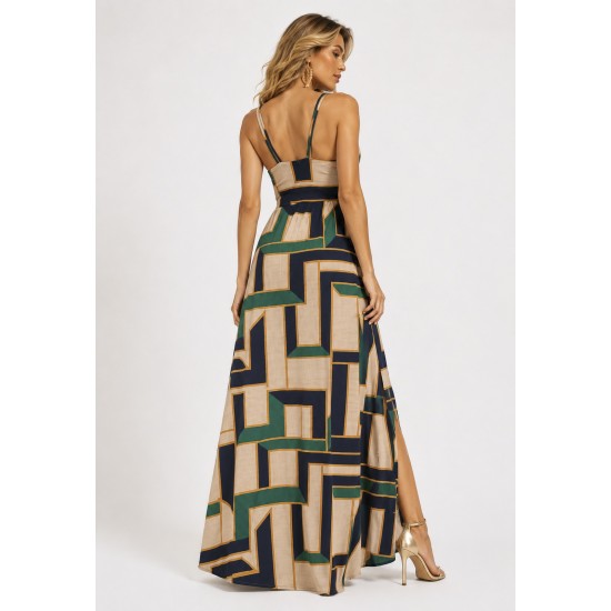 Vestido Longo Jambo Malha Aberturas Estampa Chapada de Areia