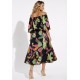 Vestido Midi Viscose Ciganinha com Lapela Estampa Noite Botânica