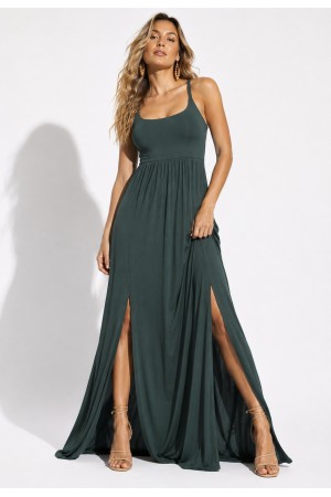 Vestido Longo Jambo Malha Aberturas Verde