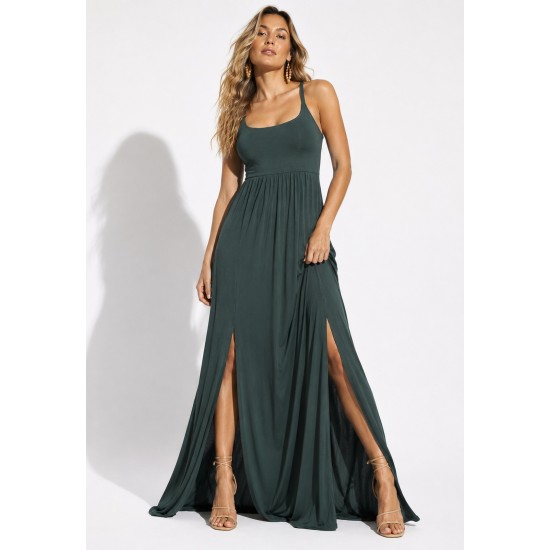 Vestido Longo Jambo Malha Aberturas Verde