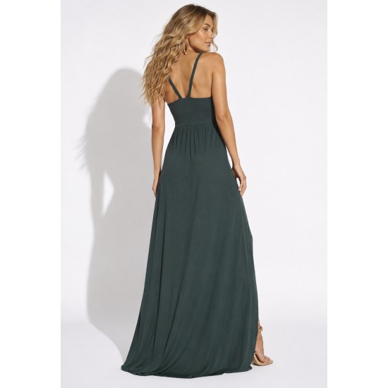 Vestido Longo Jambo Malha Aberturas Verde
