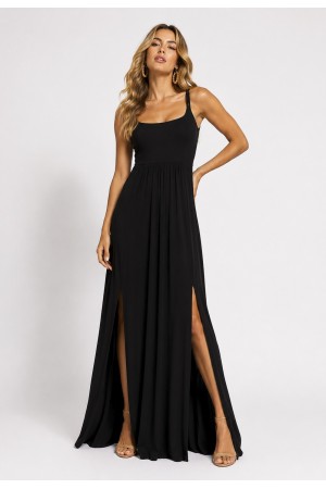 Vestido Longo Jambo Malha Aberturas Preto