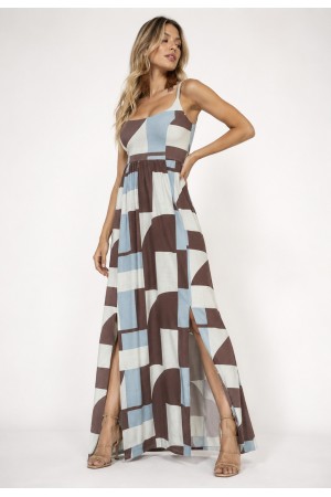 Vestido Longo Jambo Malha Aberturas Estampa Santa Rosa do Tocantins