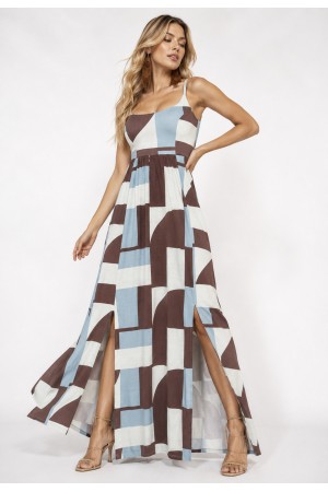 Vestido Longo Jambo Malha Aberturas Estampa Santa Rosa do Tocantins
