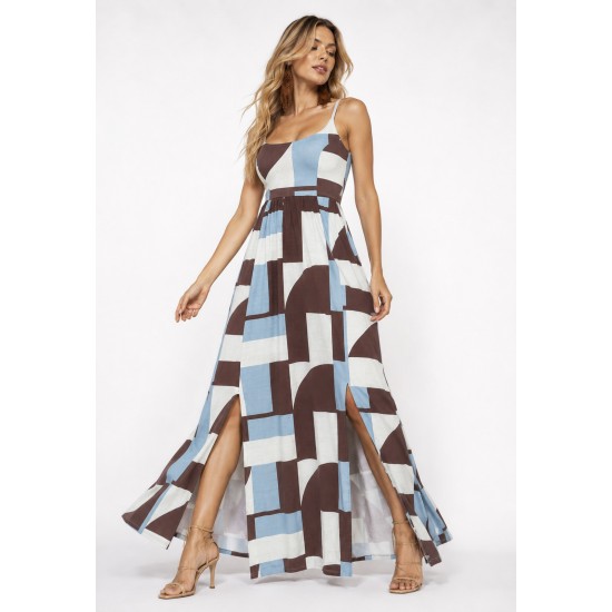 Vestido Longo Jambo Malha Aberturas Estampa Santa Rosa do Tocantins