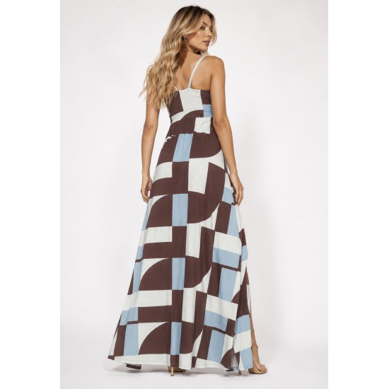 Vestido Longo Jambo Malha Aberturas Estampa Santa Rosa do Tocantins